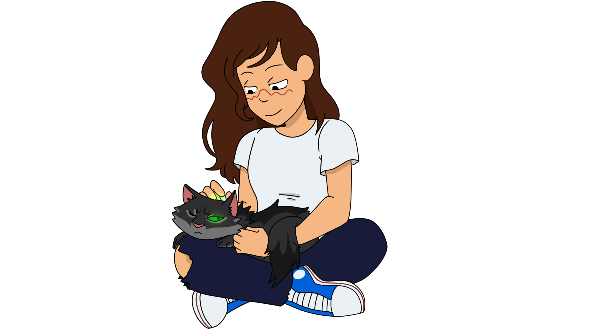 Beatrice sitting with her cat